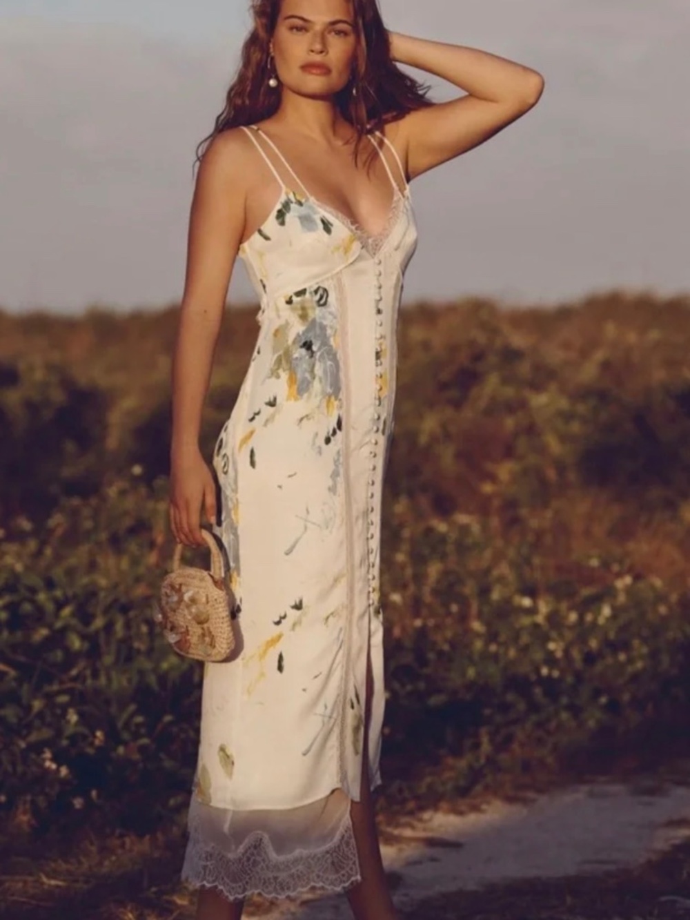 Anthropologie Lace Button Front Slip Dress